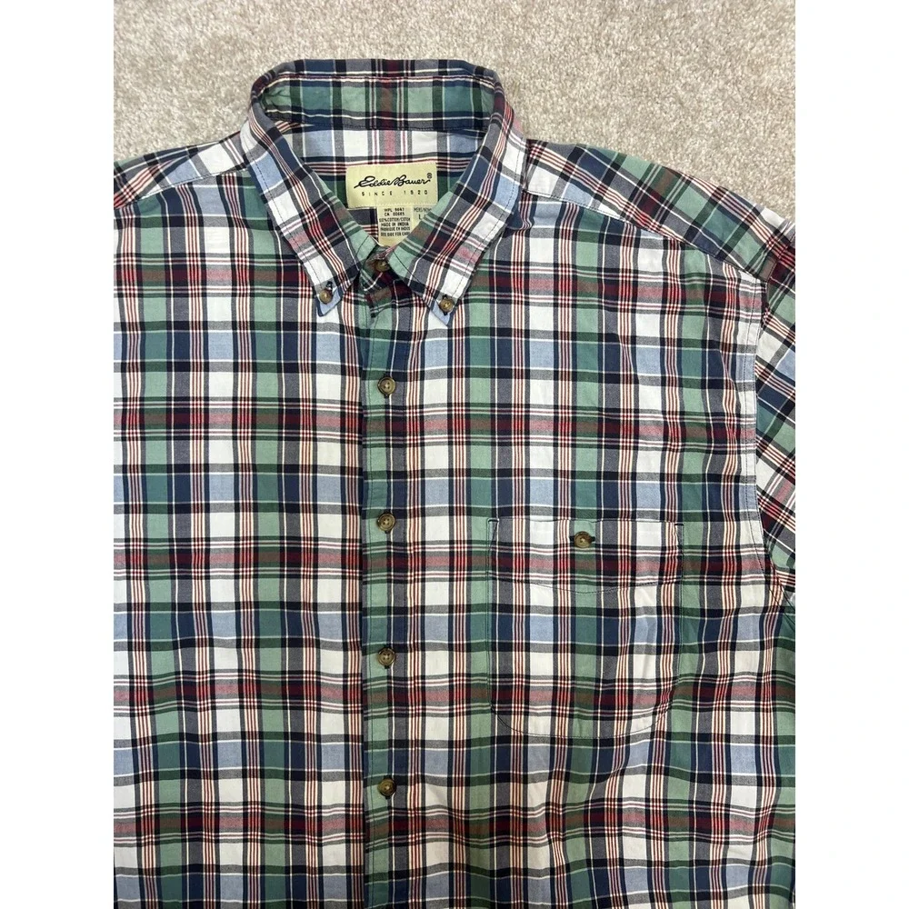 Eddie Bauer Plaid Short Sleeve Button Up‎ Shirt Men's Large L Cotton